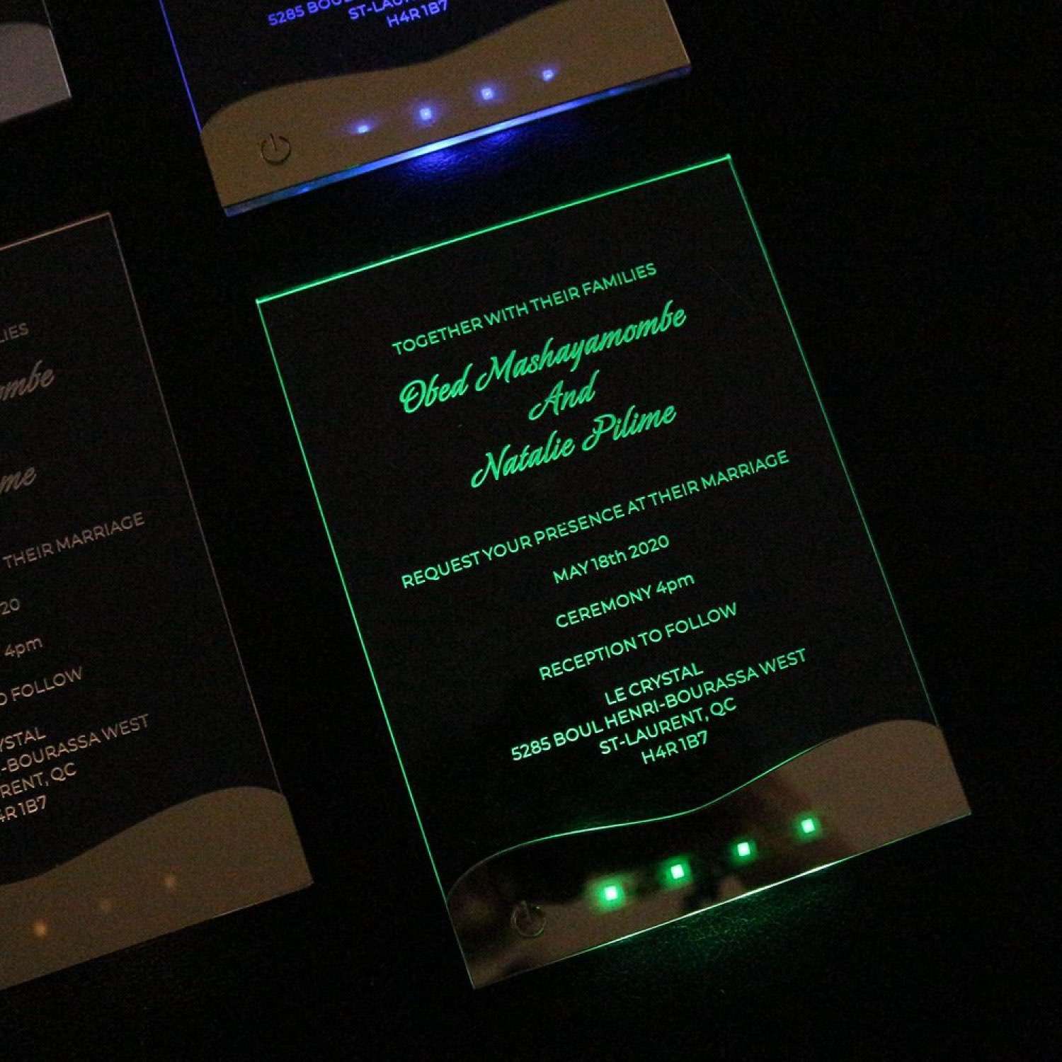 LED Acrylic Invitation Card Engraved Text Personalized Custom
